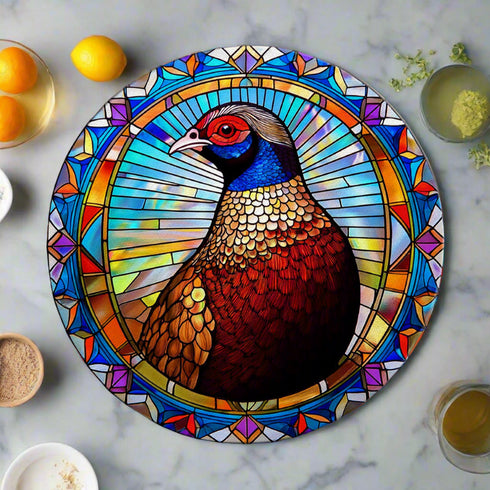 Norman the Pheasant Circular Glass Suncatcher Worktop Saver